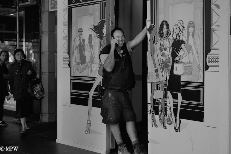 mike wheelton black and white, colour street photography Queen Street Auckland city
