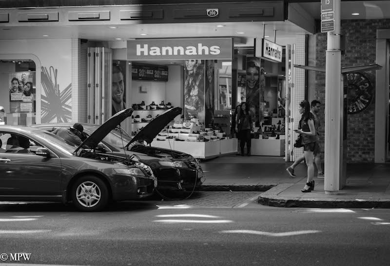 mike wheelton black and white, colour street photography Queen Street Auckland city
