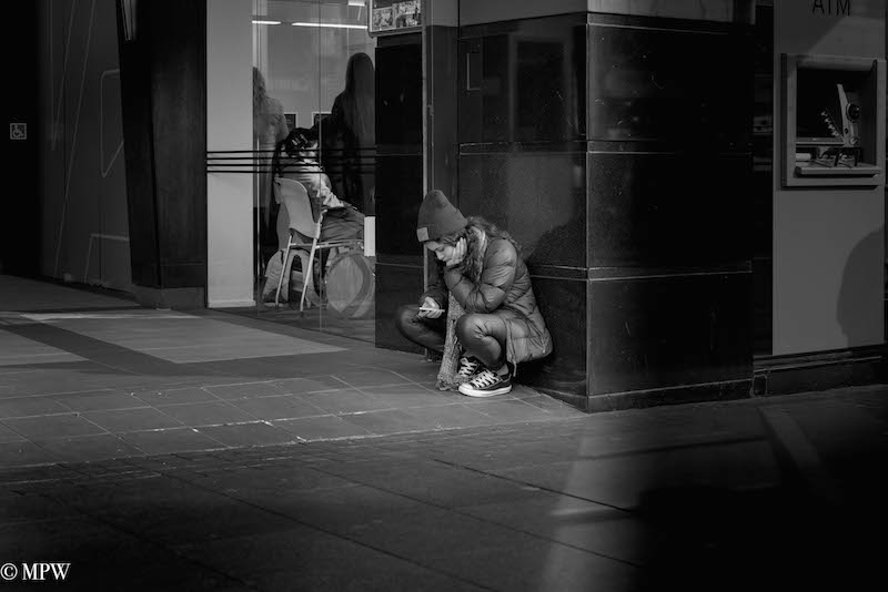 mike wheelton black and white, colour street photography Queen Street Auckland city