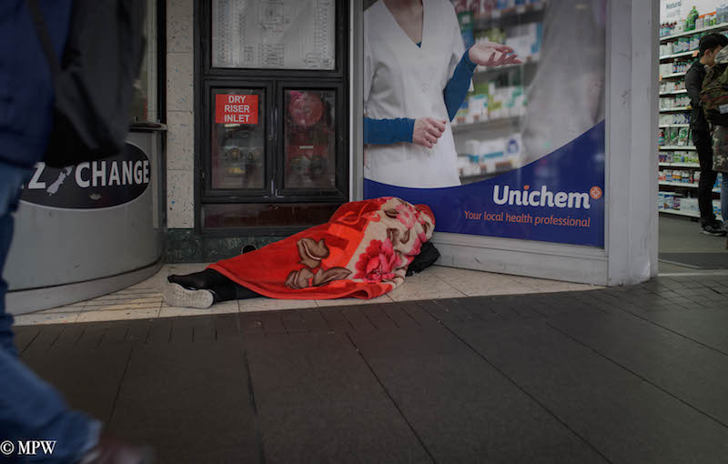 mike wheelton black and white, colour street photography Queen Street Auckland city