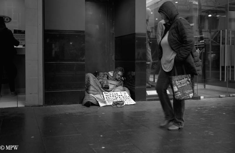 mike wheelton black and white, colour street photography Queen Street Auckland city