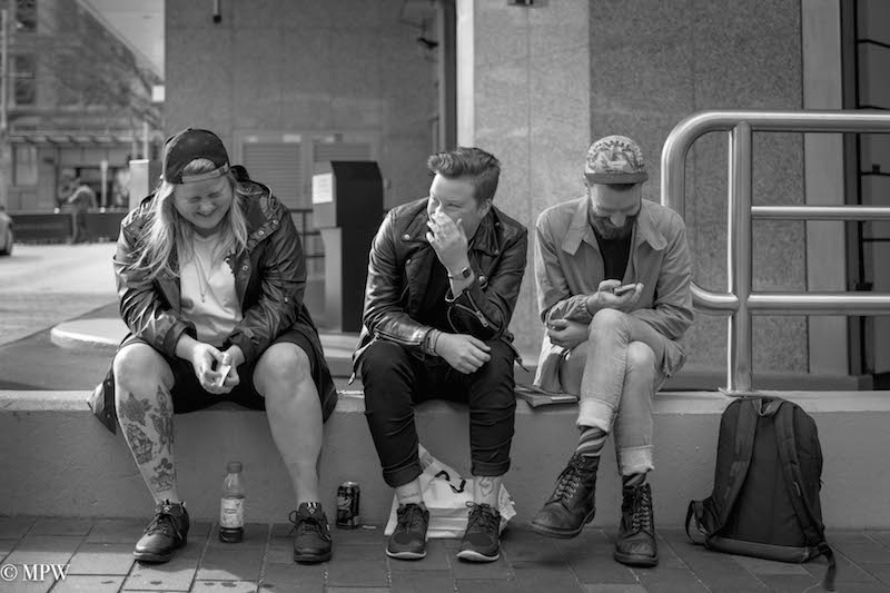 mike wheelton black and white, colour street photography Queen Street Auckland city