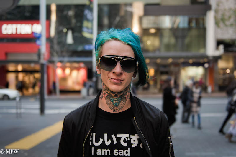mike wheelton black and white, colour street photography Queen Street Auckland city
