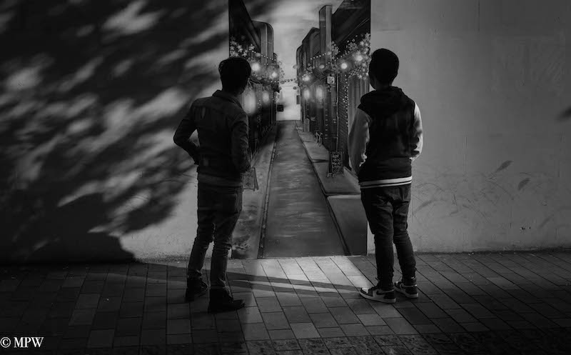mike wheelton black and white, colour street photography Queen Street Auckland city