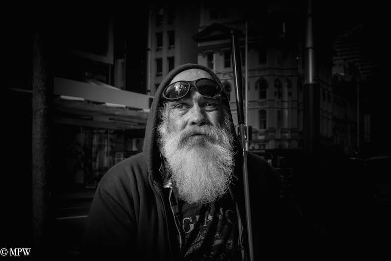 mike wheelton black and white, colour street photography Queen Street Auckland city