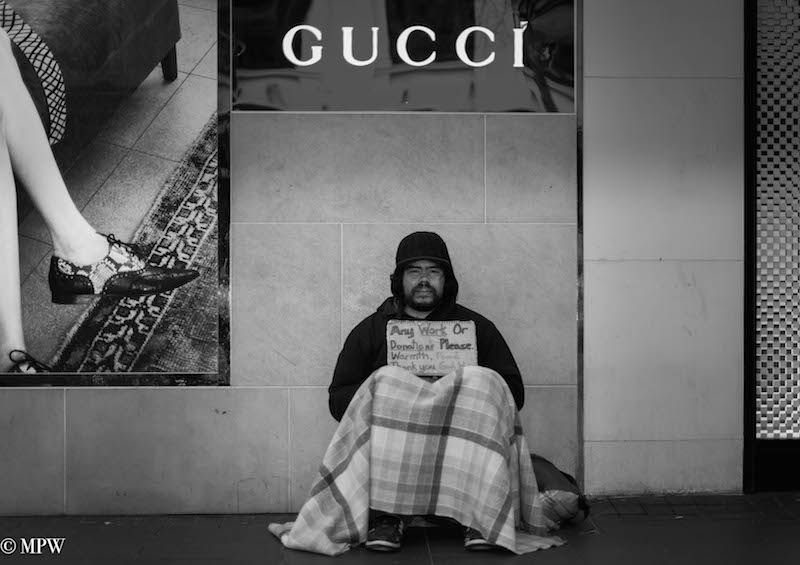 mike wheelton black and white, colour street photography Queen Street Auckland city