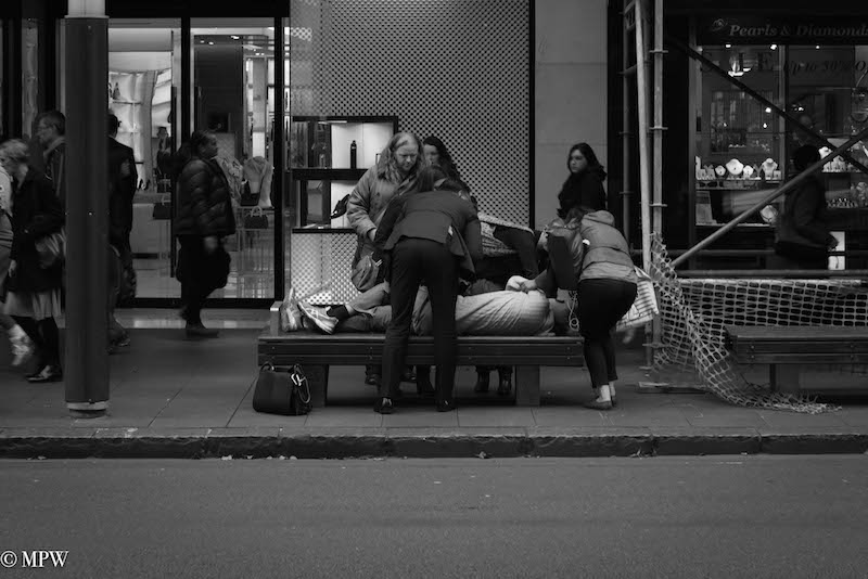 mike wheelton black and white, colour street photography Queen Street Auckland city