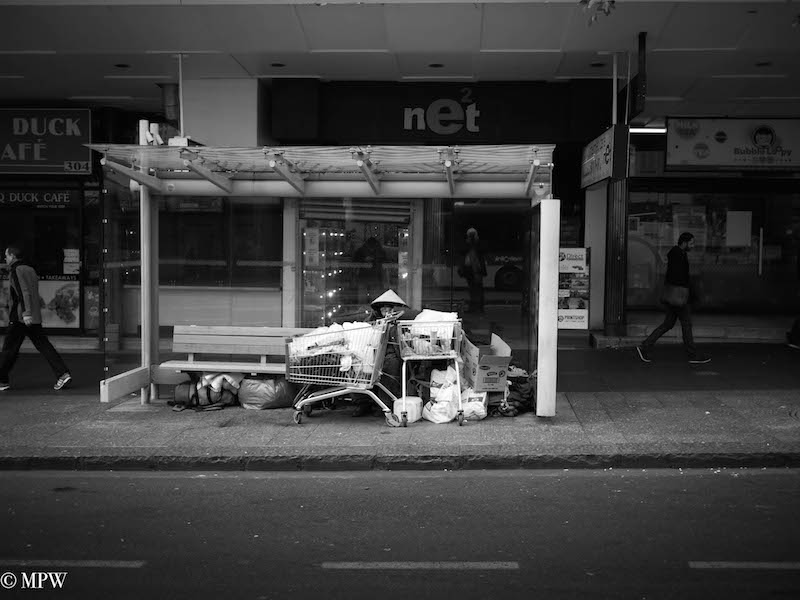mike wheelton black and white, colour street photography Queen Street Auckland city