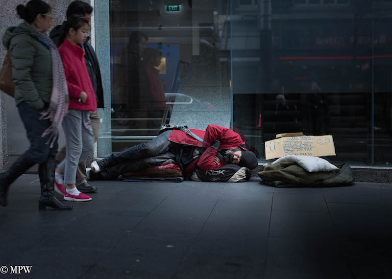 mike wheelton black and white, colour street photography Queen Street Auckland city