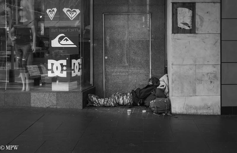 mike wheelton black and white, colour street photography Queen Street Auckland city