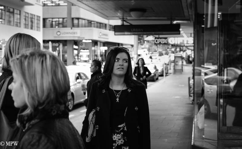 mike wheelton black and white, colour street photography Queen Street Auckland city