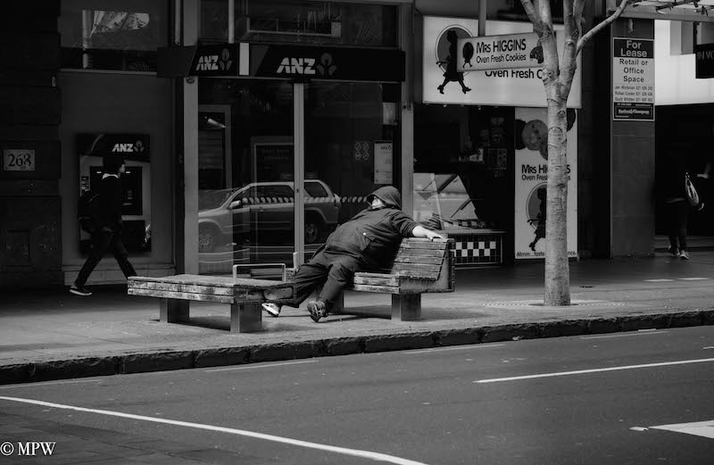 mike wheelton black and white, colour street photography Queen Street Auckland city