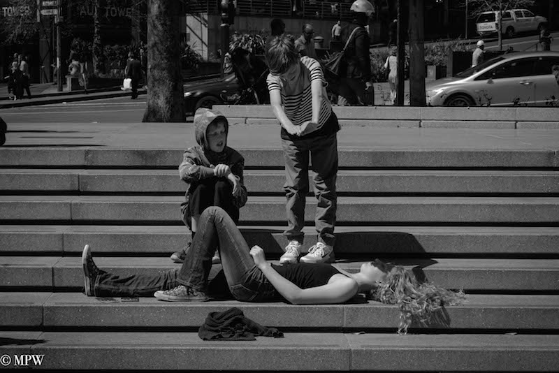 mike wheelton black and white, colour street photography Queen Street Auckland city