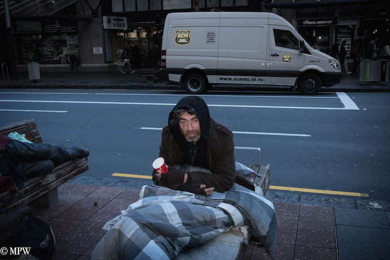 mike wheelton black and white, colour street photography Queen Street Auckland city
