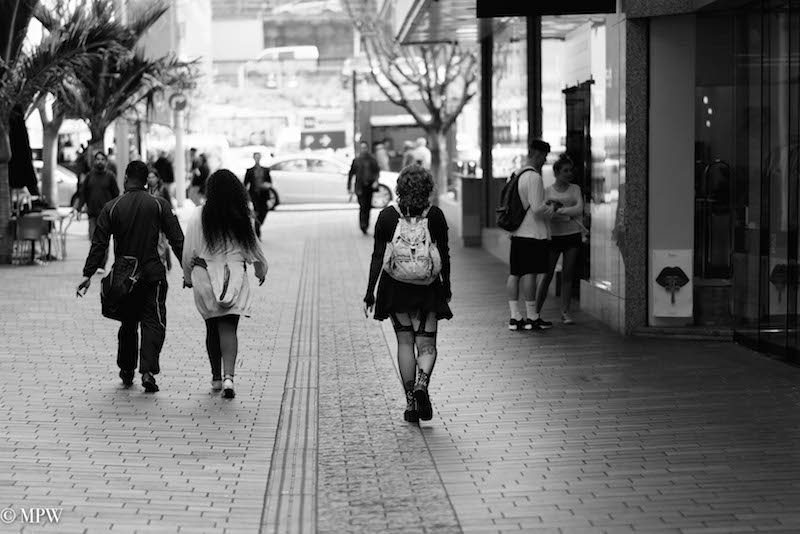 mike wheelton black and white, colour street photography Queen Street Auckland city