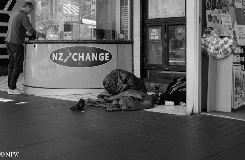 mike wheelton black and white, colour street photography Queen Street Auckland city