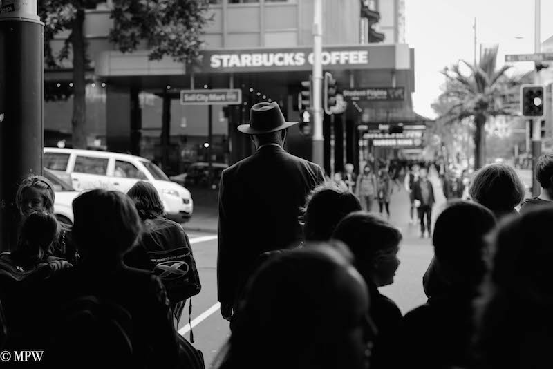 mike wheelton worlds best black and white photos, colour street photography, Queen Street, Auckland city, New Zealand.
