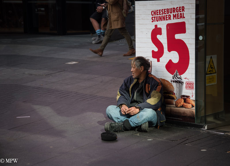 Mike Wheelton street photographer. Colour and black and white. Queen Street, Auckland city, New Zealand.