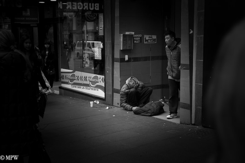 Mike Wheelton street photographer. Colour and black and white. Queen Street, Auckland city, New Zealand.