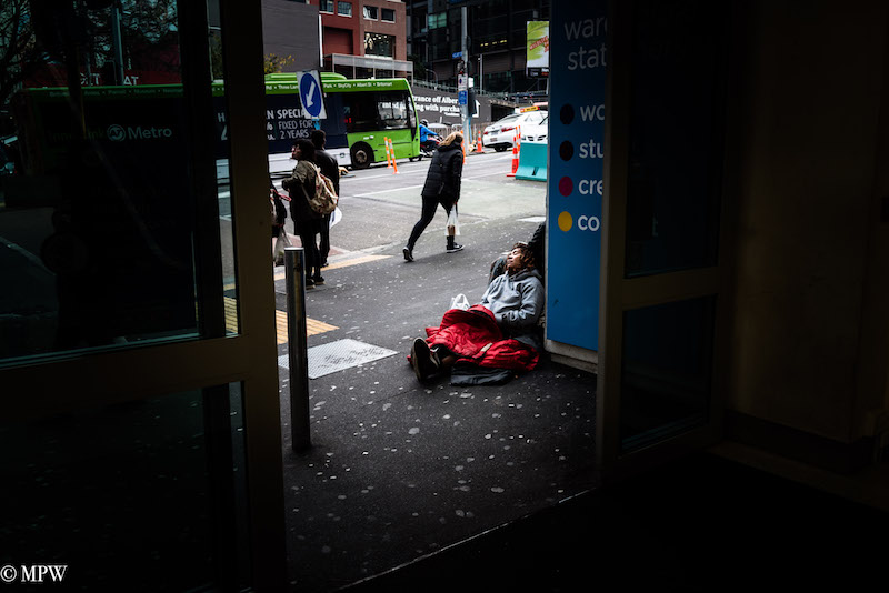 Mike Wheelton street photographer. Colour and black and white. Queen Street, Auckland city, New Zealand.