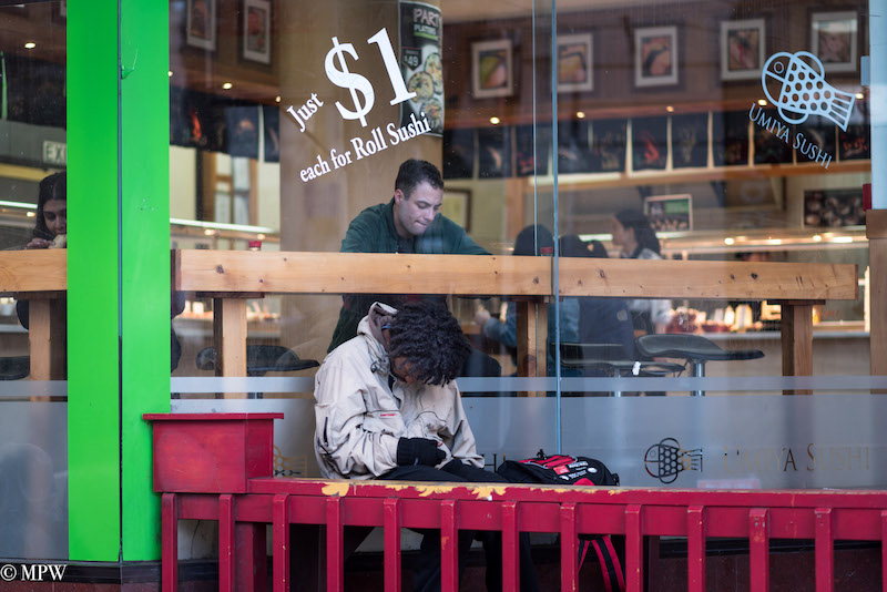 Mike Wheelton street photographer. Colour and black and white. Queen Street, Auckland city, New Zealand.