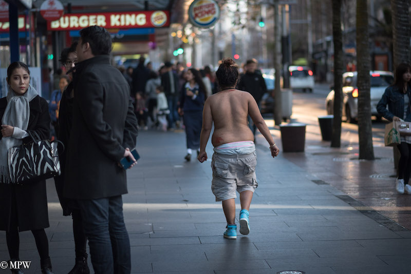 Mike Wheelton street photographer. Colour and black and white. Queen Street, Auckland city, New Zealand.