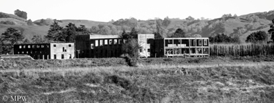 Waihi gold mine area, black and white, New Zealand