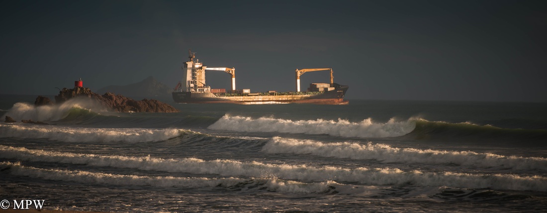 Ship leaving Tauranga harbour