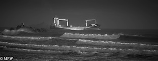 Ship leaving Tauranga harbour
