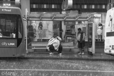 Queen Street Auckland city, black and white photo by Mike Wheelton
