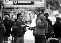 Queen Street Auckland city, black and white photo by Mike Wheelton
