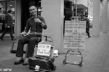 black and white street photo queen street auckland