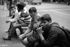 black and white photo queen street auckland