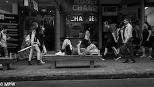 black and white street photo queen street auckland
