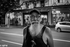 black and white street photo queen street auckland
