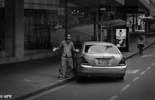 mike wheelton black and white, colour street photography Queen Street Auckland city