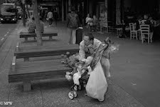 mike wheelton black and white, colour street photography Queen Street Auckland city