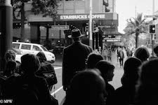 mike wheelton black and white, colour street photography Queen Street Auckland city