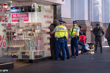 Mike Wheelton street photographer. Colour and black and white. Queen Street, Auckland city, New Zealand.